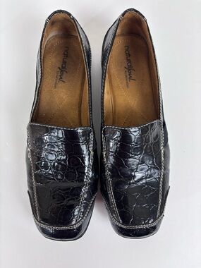 Natural Soul Camelia Croc-Embossed Loafers Slip-On Patent Lightweight Black Sz 8